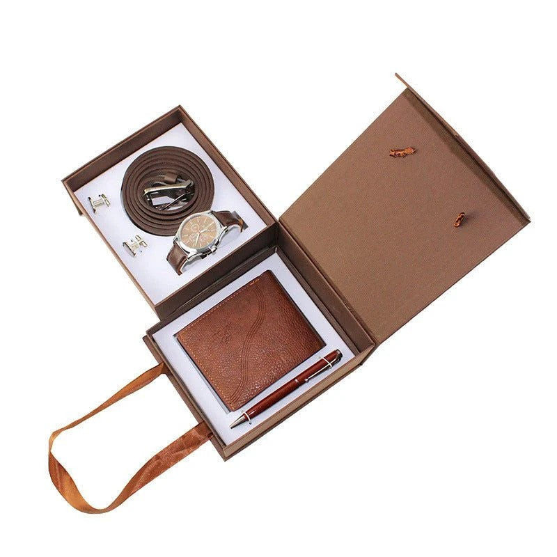 Men’s 5-in-1 Gift Box Set – Quartz Watch, Wallet, Belt, Pen & Cufflinks
