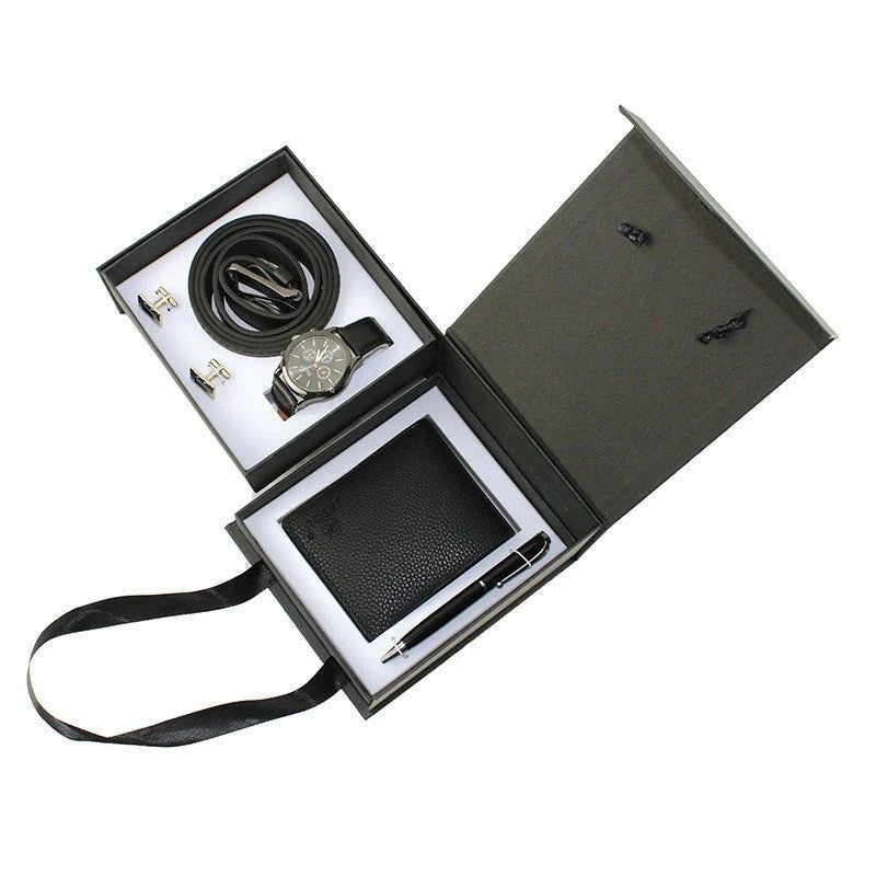 Men’s 5-in-1 Gift Box Set – Quartz Watch, Wallet, Belt, Pen & Cufflinks